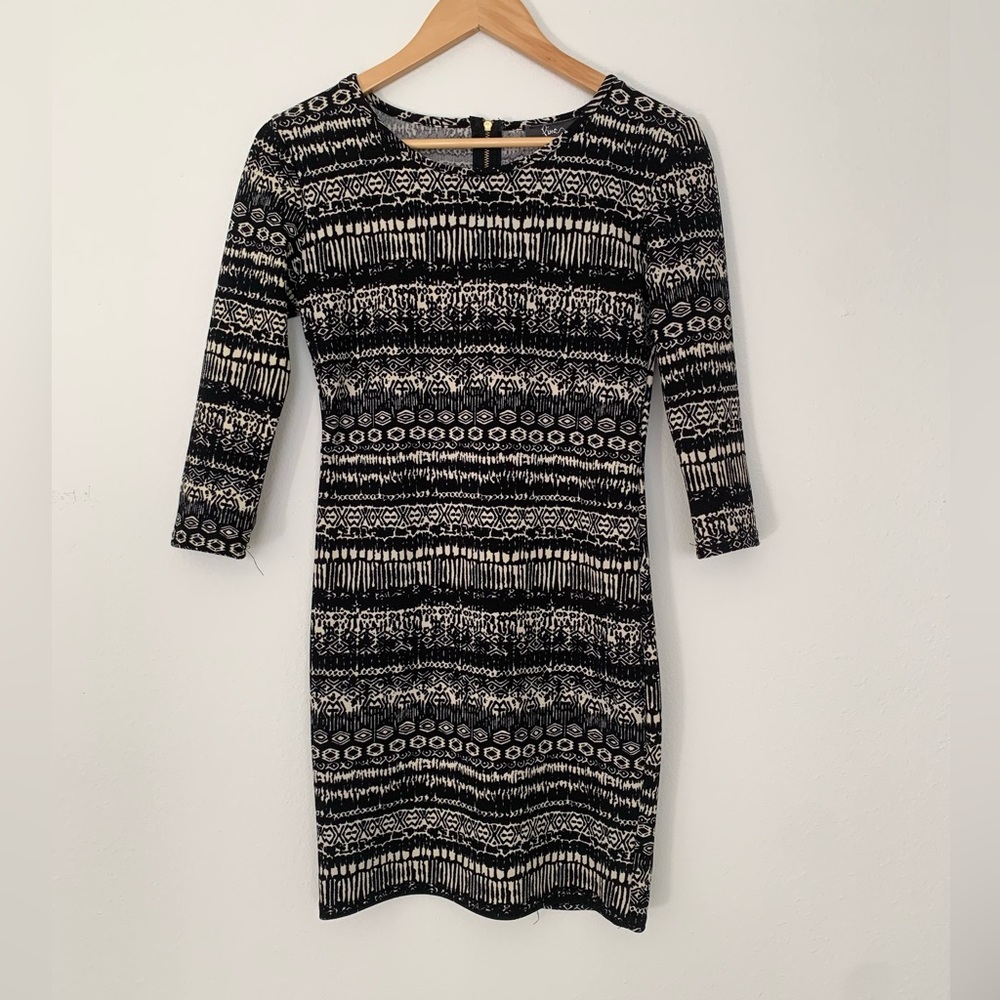 🌿 PINC boho black cream sheath zipper midi dress